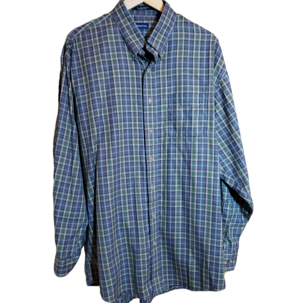 JON MICHAEL CANE XL WRINKLE FREE GREEN PLAID LONGSLEVE BUTTON DOWN SHIRT